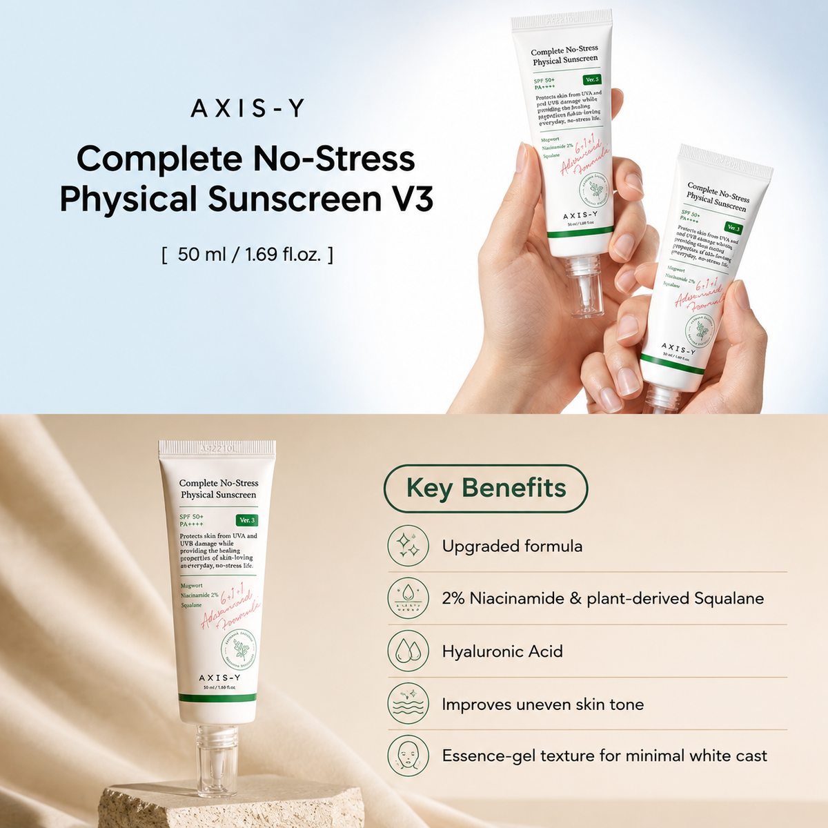 AXIS-Y - Complete No-Stress Physical Sunscreen (V3) | Bloqueador solar 50 ml