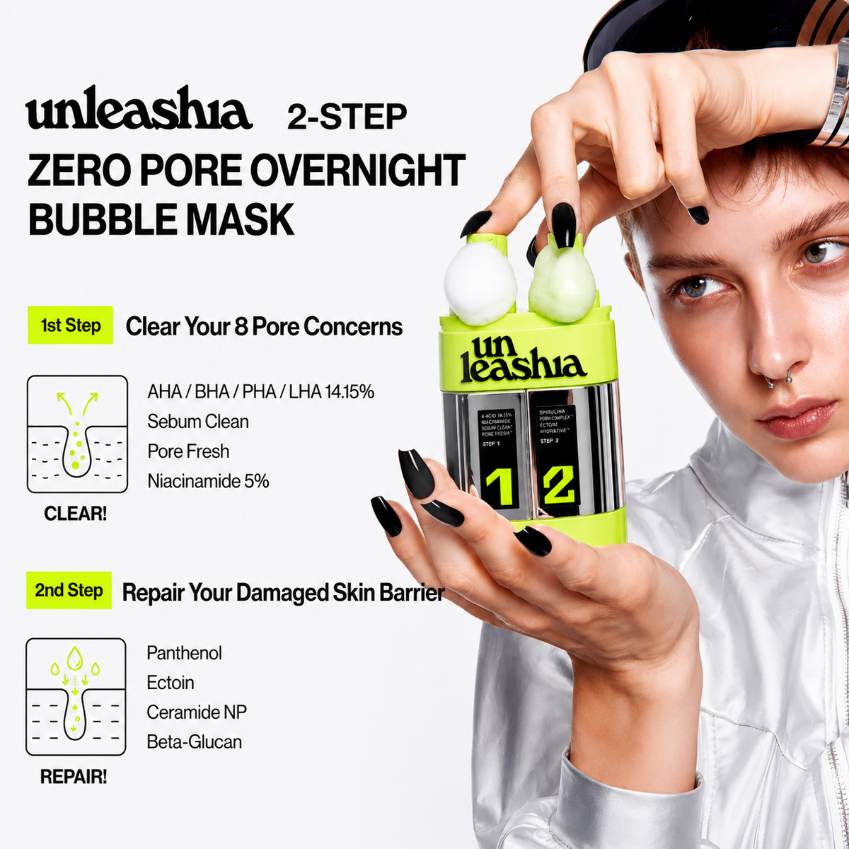 UNLEASHIA - Two Step Zero Pore Overnight Bubble Mask | Mascarilla facial