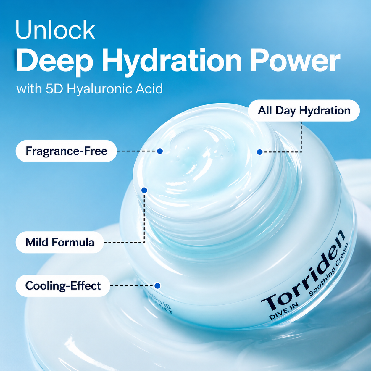Torriden - DIVE IN Low Molecular Hyaluronic Acid Soothing Cream | Crema facial hidratante 100 ml