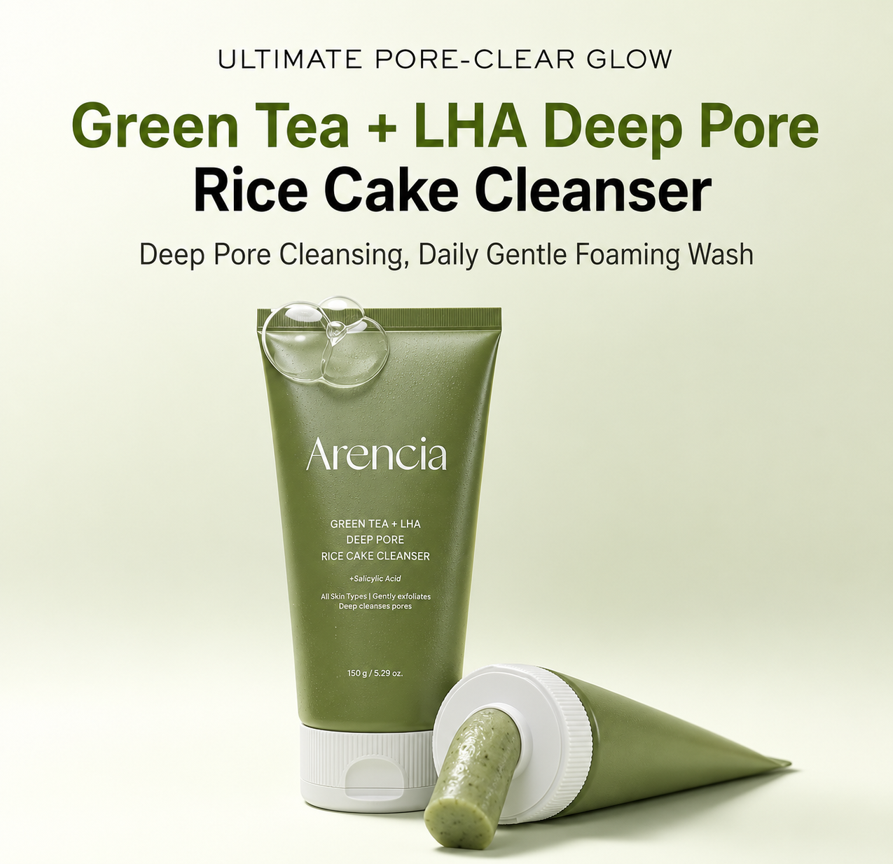 Arencia - Green Tea + LHA Deep Pore Rice Cake Cleanser 150g
