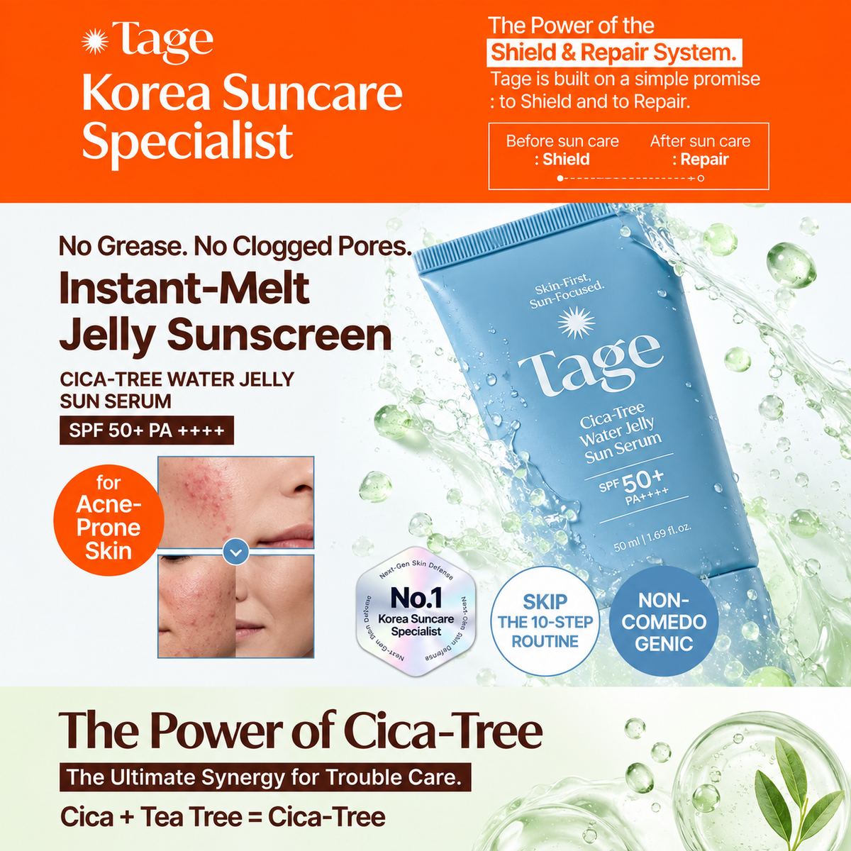 Tage - Cica Tree Water Jelly Sun Serum | 50 ml