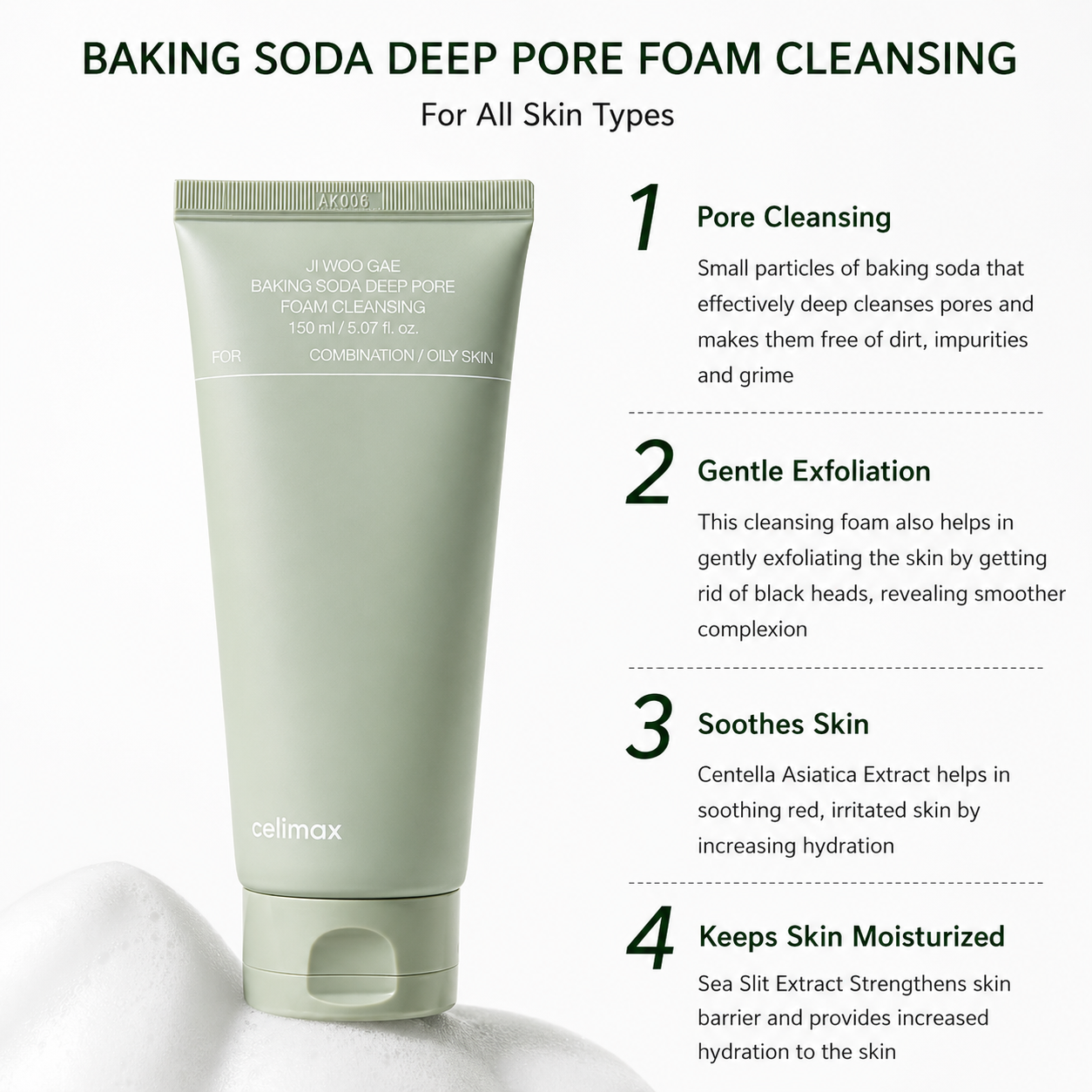 Celimax - Ji Woo Gae Baking Soda Deep Pore Foam Cleansing | Espuma limpiadora 150 ml