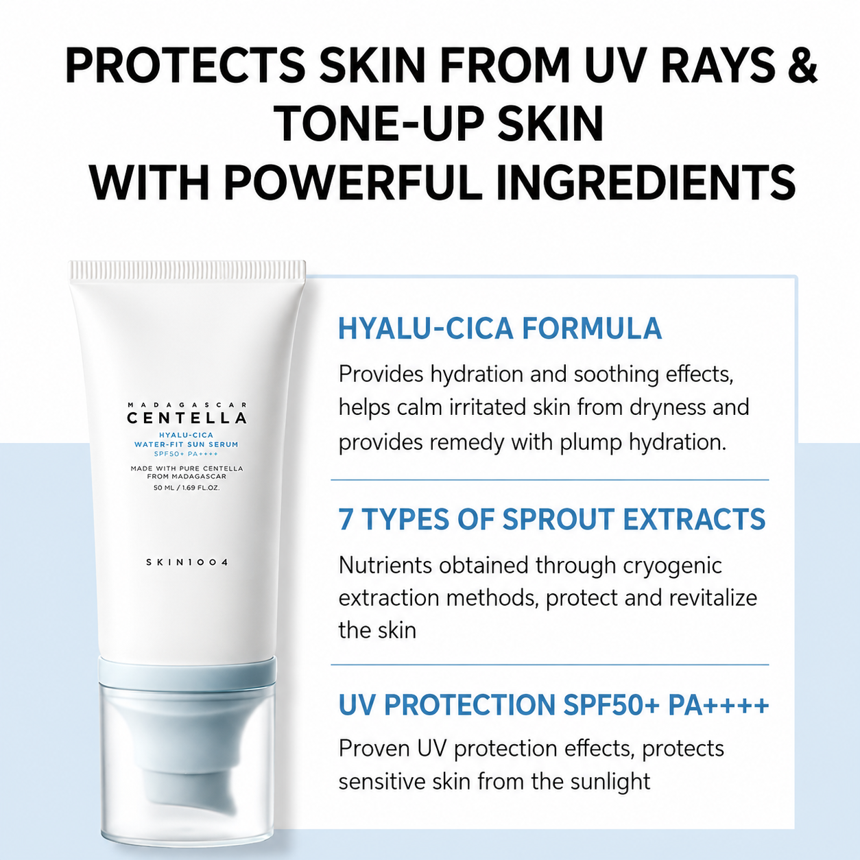 SKIN1004 - Madagascar Centella Hyalu-Cica Water-Fit Sun Serum | Protector solar 50 ml