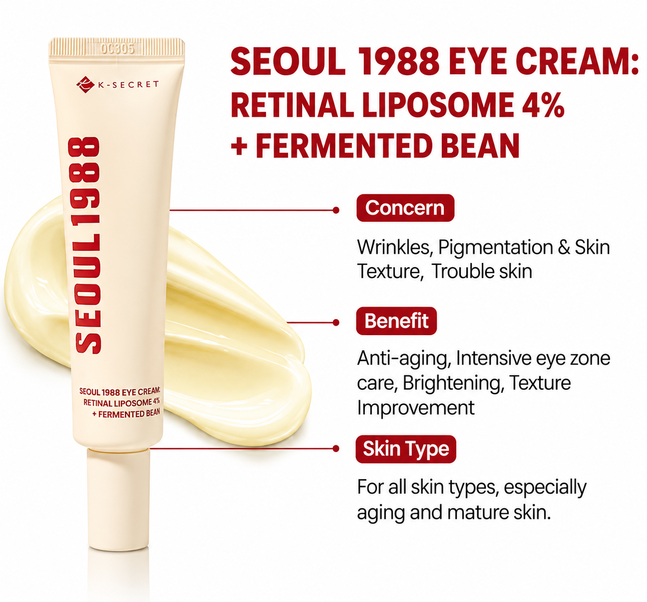 KSecret - 1988 Eye Cream: retinal Liposome 4% + Fermented Bean | Contorno de ojos 30 ml