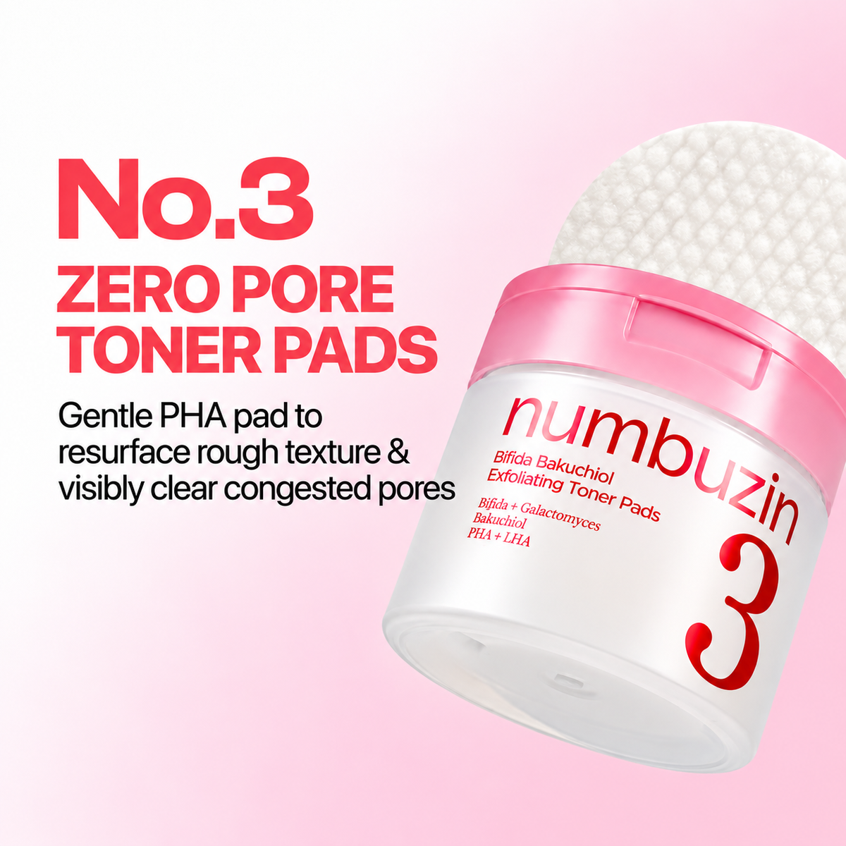 numbuzin - No.3 Bifida Bakuchiol Exfoliating Toner Pads | 70 pads